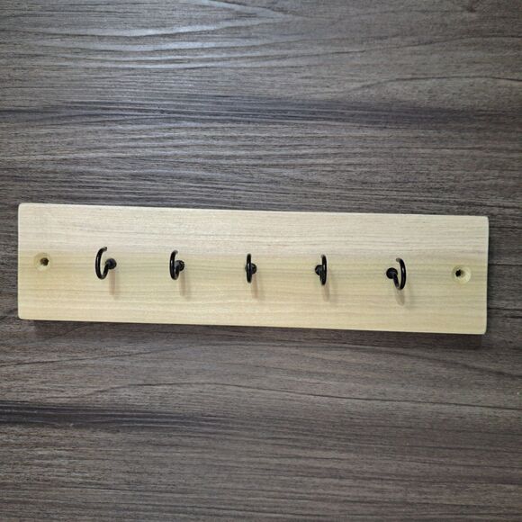 Handmade 10 inch Wall Mount 5 Hook Key/Hat Rack Brown Solid Wood Black Hooks - Picture 9 of 9